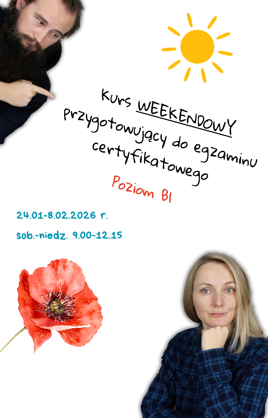 Kurs WEEKENDOWY przygotowujący do państwowego egzaminu B1 (24.01-8.02.2026, sob.-niedz. 9.00-12.15)